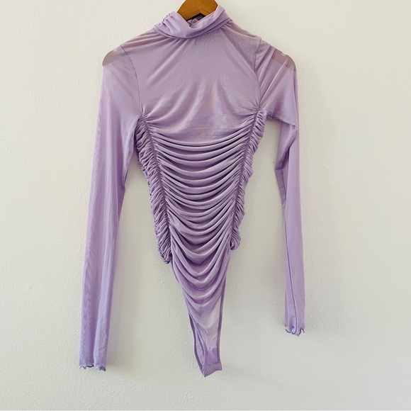 Free People Under It All Ruched Mesh Turtleneck Bodysuit -Lilac Purple - Picture 6 of 8